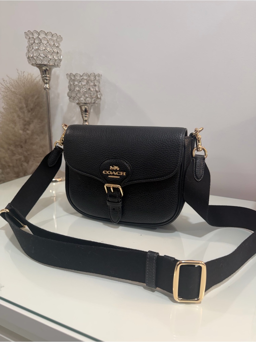 Coach Black Pebbled Leather Crossbody with Gold Accents - Picture 2 of 4